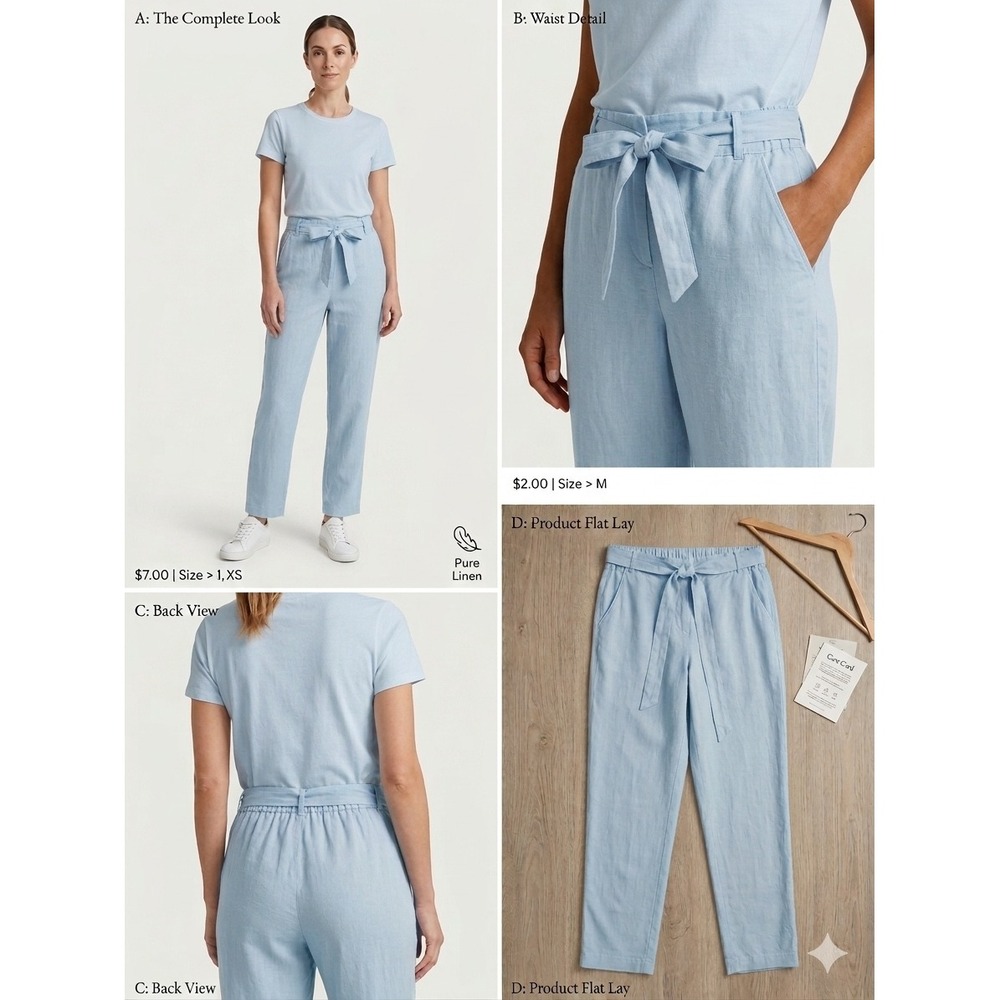 Thread & Supply Pants Women Large Blue Flint Stone Tencel Paperbag Waist Belt